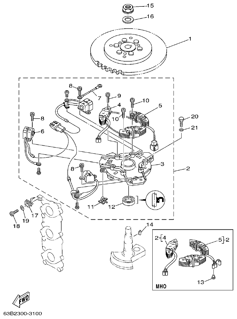 Yamaha 40VMHO, 40VEO, 40YETO GENERATOR parts diagram